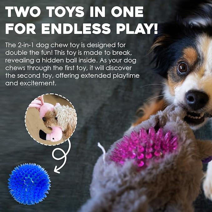 Flourish Pets 3 in 1 Multi-Layer Chew Toy for Active Dogs | Non-Toxic BPA Free Double Stitched Soft Fabric Exterior Dog Toys | Long-Lasting Dog Plush Toys - Large Yeti/Sloth 5"