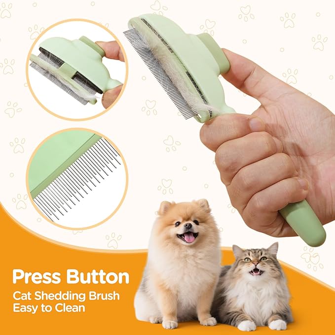 2pcs Cat Lice Comb Pet Hair Removal Tool Cat Brush For Indoor Cats, Self-Clean Pet Comb, Flea Comb Brush For Shedding