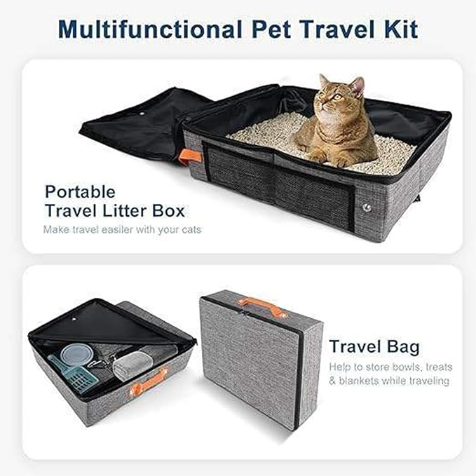 Portable Cat Litter Box - Folding Travel Pan, Compact Pet Container, Waterproof Poop Holder, Easy Clean Design | Lightweight Storage Organizer, for Road Trips Camping Apartment Car Hotel Indoor Cats