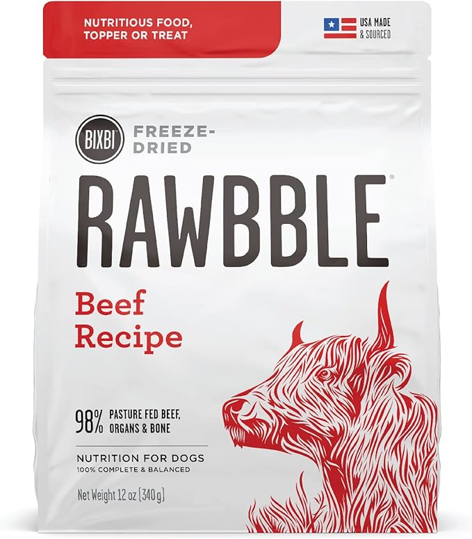 BIXBI Liberty Freeze-Dried Dog Food Topper & Treats, Beef – 98% Meat & Organs, No Refrigeration – USA Made, 12 oz
