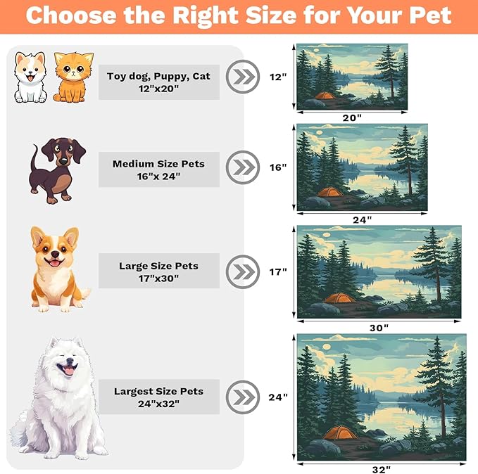 Mountain River Dog Food Mat for Floors Absorbent, Quick Dry Water Dispenser Mat for Food, Water, Pet Supplies 16" x 24", Nature Scenery