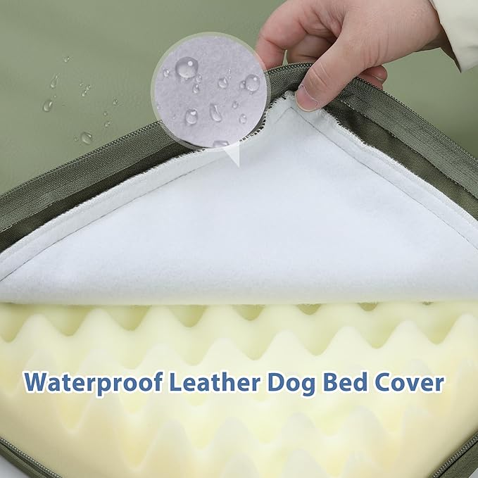 Vonabem Outdoor Dog Bed Waterproof Washable, XXL Crate Pad 48 Inch, Extra Large Leather Pet Beds with Removable Cover Reversible, Durable Anti-Slip Kennel Pads 47"x29" Green