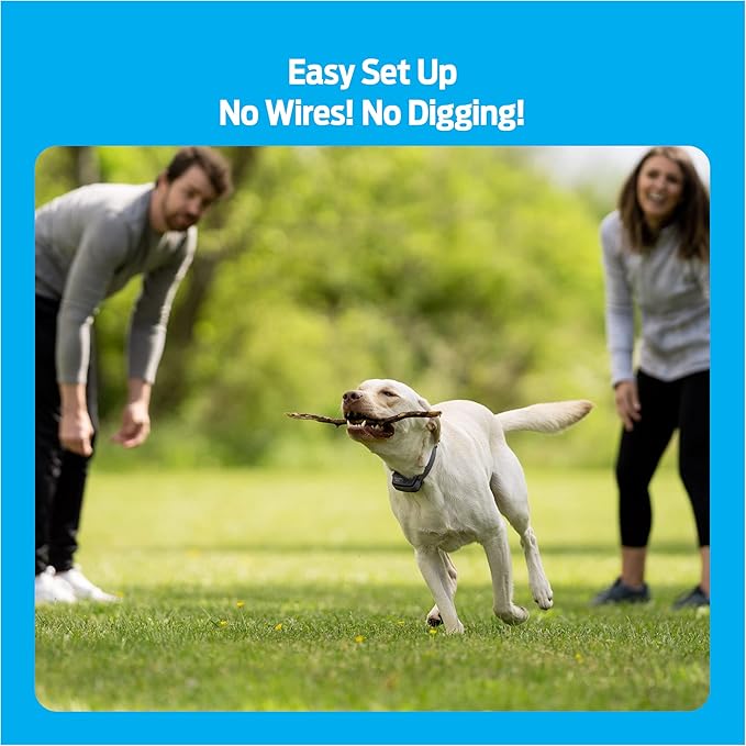 Premier Pet Wireless Dog Fence System - Adjustable Circular Boundary Up to ½ Acre - Waterproof Collar with Tone & 5 Static Levels - No Digging - Expandable to Include Multiple Dogs