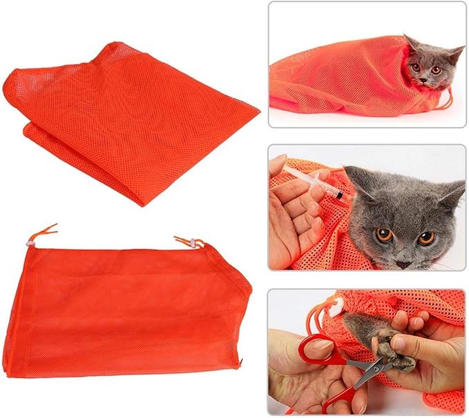 Cat Bathing Bag, Polyester Soft Cat Washing Bag Pet Care Mesh Grooming Restraint Multi-Functional Adjustable for Nail Trim Examining Ear Clean Injecting Bathing