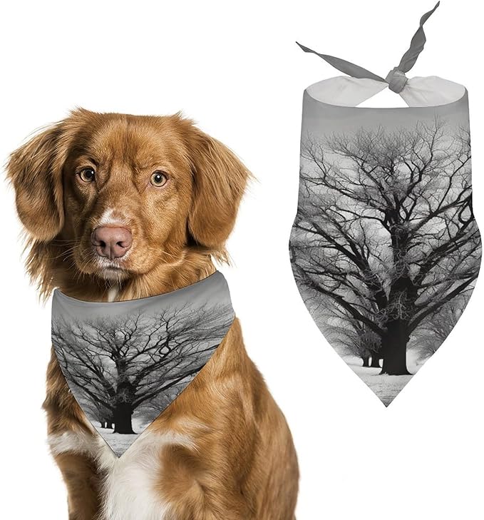 Dog Bandana Spring Pet Scarf Adjustable Triangle Black and White Tree Printing Dog Bib Washable Polyester Puppy Bandana for Small Medium Large Dogs Cat Birthday Party Supplies