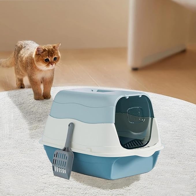 Large Enclosed Cat Litter Box with Lid, Scoop, Enclosed Potty, Anti-Splashing Toilet, Kitty Covered Litter Boxes for Cats Litterbox Including Litter Scoop for Indoor Use Cat Owners Gifts