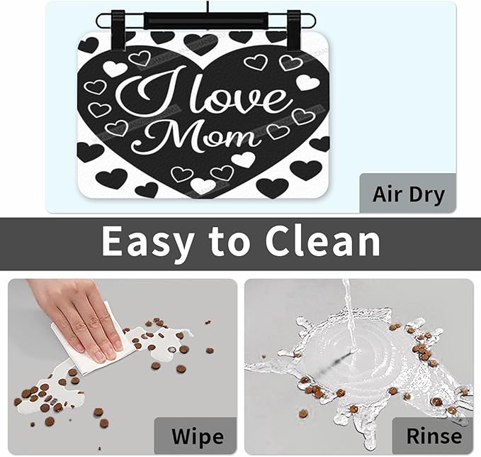 Dog Food Mats for Floors Happy Mother's Day Floral Gift Mom Black Absorbent Pet Cat Food Mat Quick Dry Dog Bowl Mats for Water Pet Supplies 18X12In