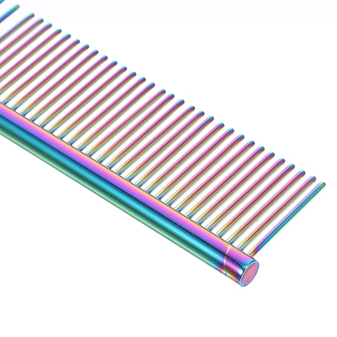 2pcs Stainless Steel Pet Comb with Rounded Teeth for Dog and Cat Grooming, Fine and Wide Tooth Detangler Hair Brush for Home Use