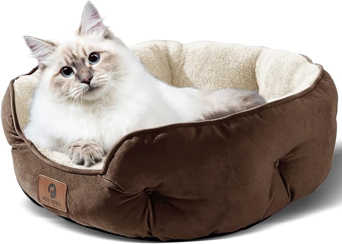 Asvin Medium Dog Bed for Medium Dogs, Large Cat Beds for Indoor Cats, Pet Bed for Puppy and Kitty, Extra Soft & Machine Washable with Anti-Slip & Water-Resistant Oxford Bottom, Brown, 25 inches