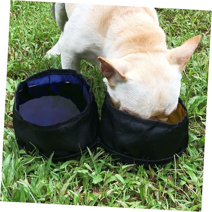 Toddmomy Portable Pet Double Bowls Foldable Dog Food and Water Bowls Outdoor Travel Feeding Supplies for Dogs and Cats