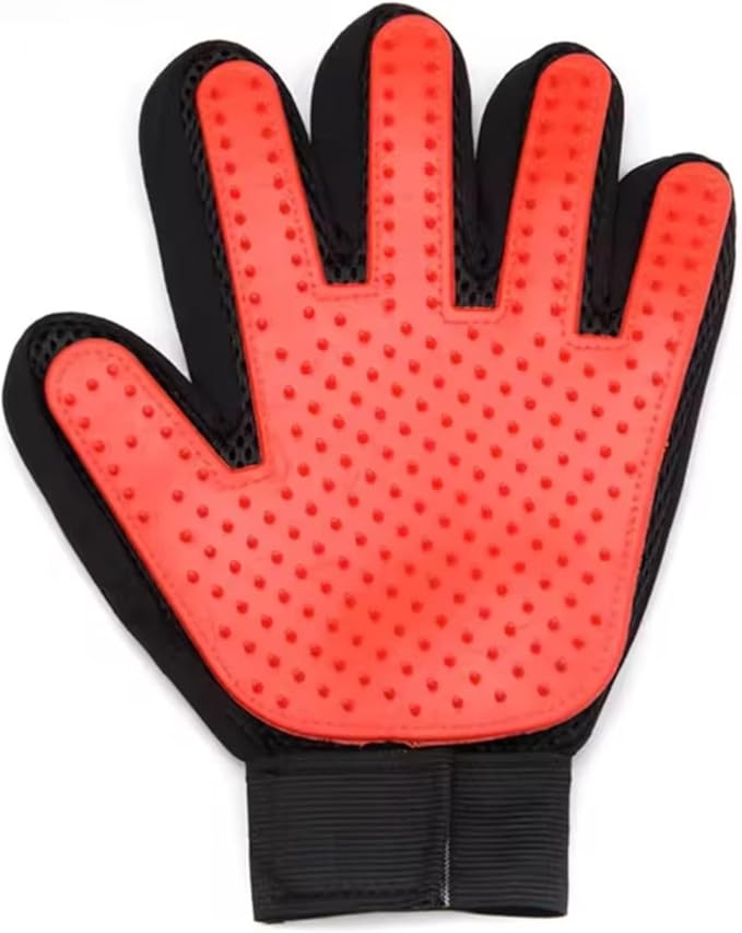 The Room Collective Pet Grooming Gloves 2-Pack, Left and Right Hand Deshedding Mitts with Soft Silicone Tips for Dogs and Cats, Blue or red (Red)