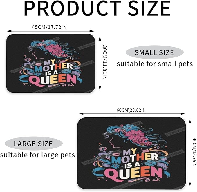 Absorbent Dog Water Cat Mat for Food Water Bowl Quick Dry Happy Mother's Day Floral Gift for Mom Art Pet Feeding Mats No Stains Dog Food Mat Pet Accessories Supplies Cat Bowl Mats 24x16In