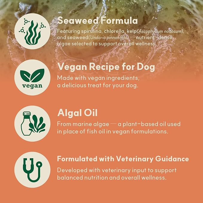 Lickable Puree Tubes for Dogs 10.6 oz, 10 Tubes Vegan Squeeze Treats with Korean Seaweed, Spirulina, Chlorella, Kelp, Omega-3, Meal Topper for Picky Eaters, Training Treats
