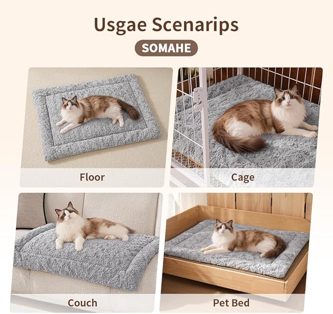 Self Warming Cat Bed Mat, Washable Self Heating Cat Mat, Extra Warm Thermal Pet Pad with Non-Slip Bottom, Soft Plush Faux Fur for Indoor Pet Sleep Cushion, 23x15 Inch Grey