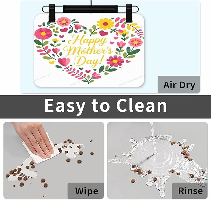 Pet Feeding Mat for Dogs Cats Happy Mother's Day Floral Gift for Mom Ki Absorbent Dog Food Mat Non-Slip Waterproof Placemat Quick Dry Pet Supplies Bowl Mats