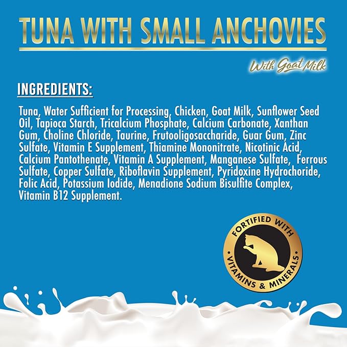 Fussie Cat Super Premium Canned Wet Cat Food in Goat Milk Gravy -2.47 oz Cans - Case of 24 (Tuna & Small Anchovies)