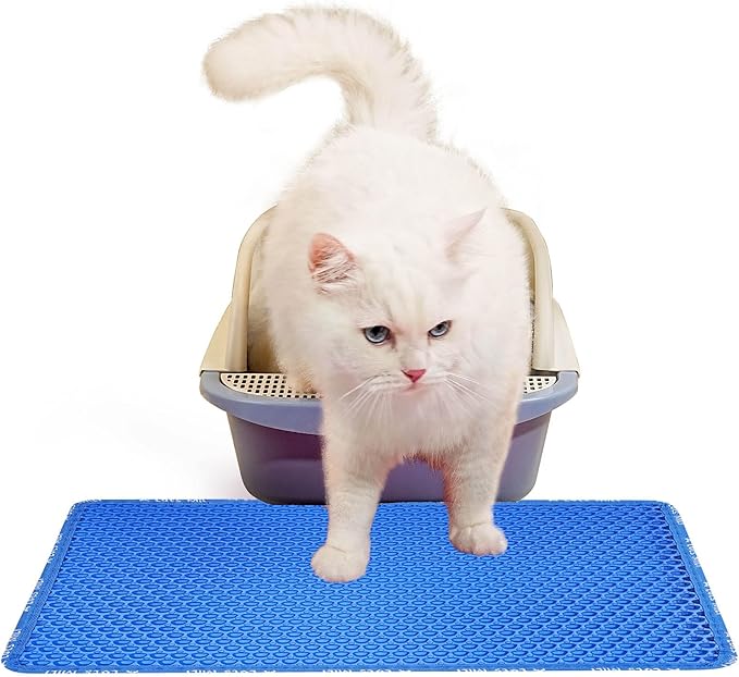 Cat Litter Mat for Pet Kitty Litter Box, Honeycomb Double Layer Cat Litter Box Mat, No Slip Cat Litter Trapping Mat, Urine and Water Resistant, Scatter Control, Washable Easy Clean, Blue