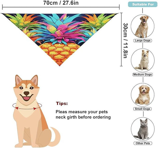 Dog Bandana Spring Pet Scarf Adjustable Triangle Colorful Pineapple Printing Dog Bib Washable Polyester Puppy Bandana for Small Medium Large Dogs Cat Birthday Party Supplies
