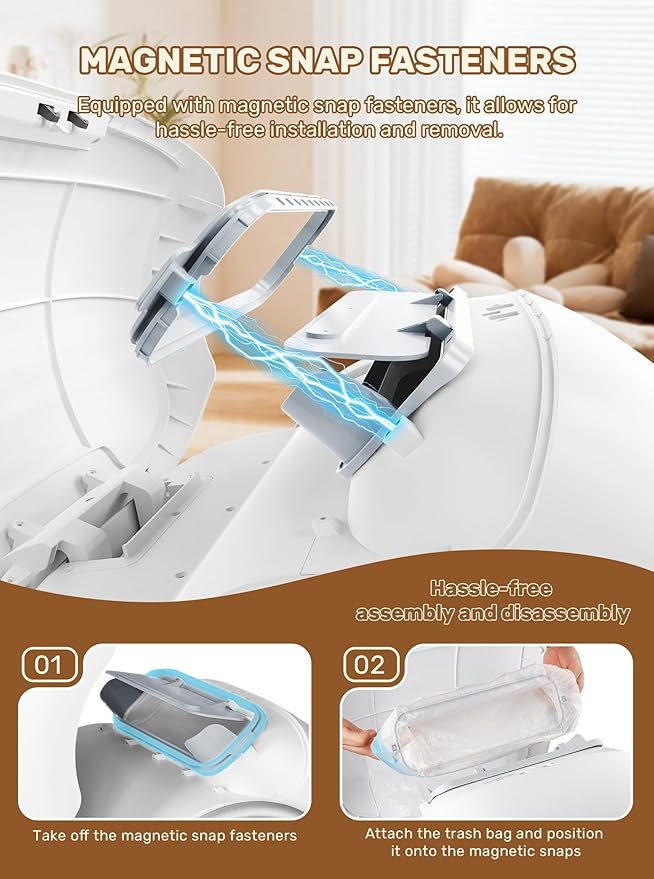 Automatic Litter Box, Upgraded Robot Self Cleaning Litter Box for Multiple Cats, 65L+9L Extra Large, Features Negative ion Sterilization and Deodorization, APP Control, 3 Rolls Litter Bag Liners