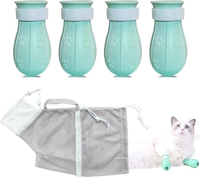 Anti-Scratch Silicone Cat Shoes, Adjustable Multifunctional Anti-Bite Shower Net, Cat Grooming Mesh Bag, Pet Medical Shoes