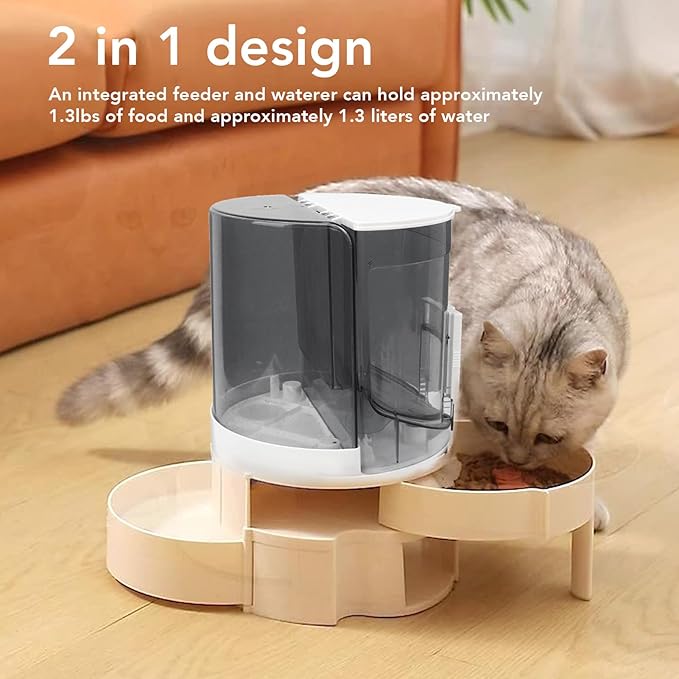 Automatic Pet Feeder, Smart Double Layer Rotating Dry Wet Food Dispenser with 1.3L Water Bowl, Adjustable Portion Control for Small Medium Dogs Cats