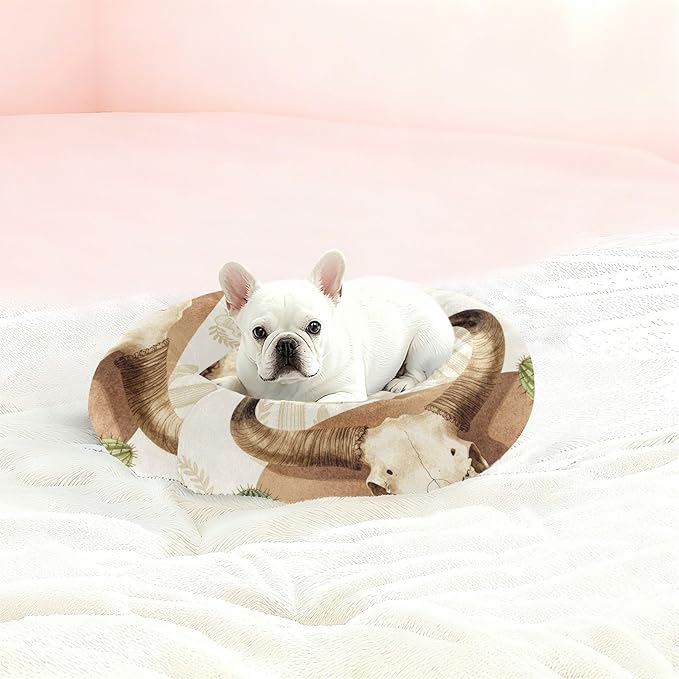 Pet Cat Beds Relieve Stress fluffier Dog & Cat Cushion for Small Size Pets Supplies Western Cactus Skull