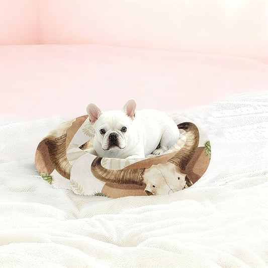 Pet Cat Beds Relieve Stress fluffier Dog & Cat Cushion for Small Size Pets Supplies Western Cactus Skull