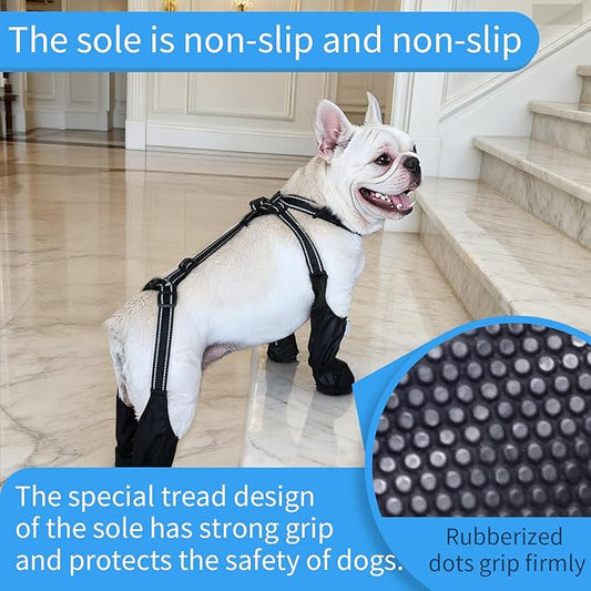 Waterproof Dog Boots for Small/Medium Dogs -Dog Paw Protectors Dog Suspender Boots Anti-Slip Pet Shoes for Outdoor Walking, Reflective Stay-On,Dirt-Proof Comfortable Booties (Black, New-S)
