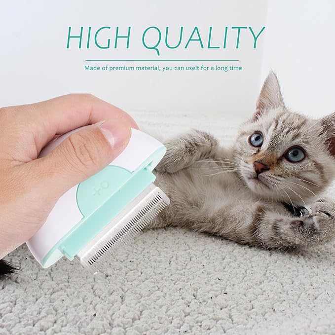 Homoyoyo Cat Hair Removal Comb Mint Green Lightweight Pet Grooming Brush with Massage Teeth for Shedding Loose Hair and Tangles Non-slip Handle for Indoor Cats Regular Fur Cleaning and