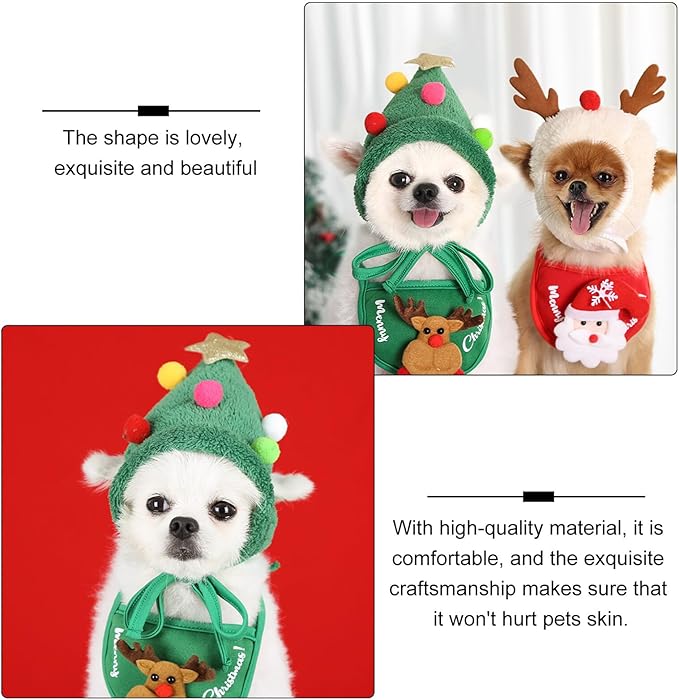 Dog Christmas Hat and Xmas Pet Hat with Pom-poms, Small Size Green Holiday Party Costume for Cats and Dogs, Festive Pet Supplies for Seasonal Celebration