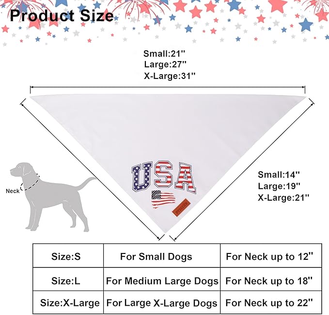 PTDECOR American Flag Dog Bandana, White USA Flag 4th of July Pet Scarf, Premium Durable Fabric, Reversible Triangle Patriotic Bandanas for Small Dogs Pets (Small)