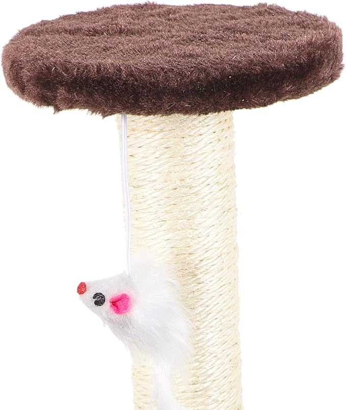 BESTonZON Decorative 3-Layer Sisal Cat Scratching Post with Hanging Mouse Vertical Wear-Resistant Cat Tree for Indoor and Kittens