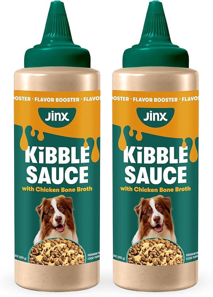 Jinx Kibble Sauce for Dogs - Premium Dog Food Kibble Topper Sauce & Flavor Booster Made with Chicken Bone Broth - All-Natural Ingredients, No Additives or Fillers - 12 Oz (Pack of 2)