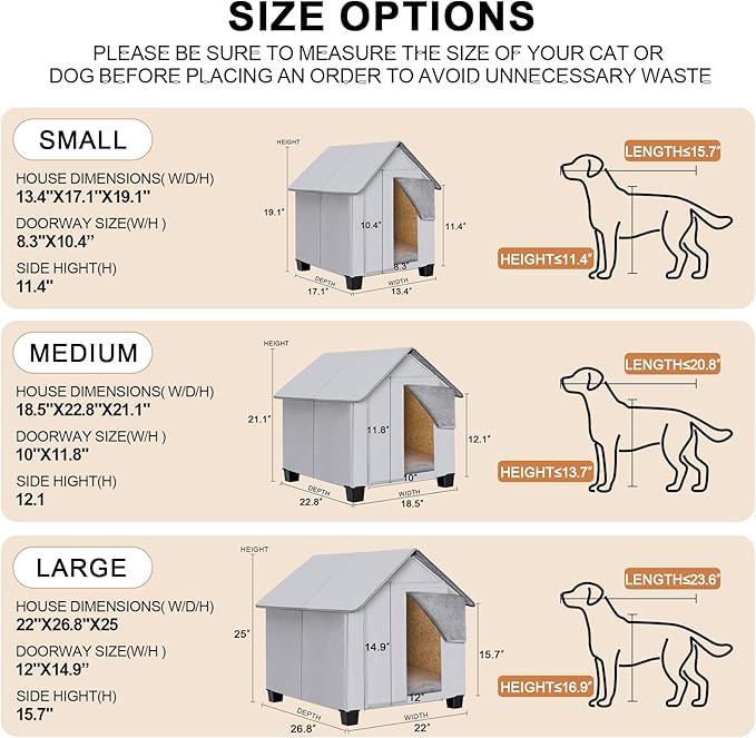 Outdoor Dog House, Elevated Foldable Dog Cave Bed with Removable Plush Mat for Small Dogs and Cats Up to 15.7 Inches Long