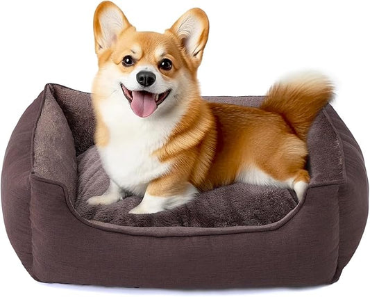 Makigued Rectangle Dog Bed for Medium Size Dog with Removable Washable Cover Pet Bed with Bolster Sides Non-Slip Bottom Pet Sofa Waterproof Lining Durable Pet Cuddler, Dark Brown, 25x 20x 6.7 in