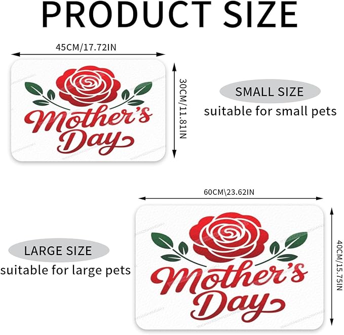Pet Feeding Mats with Residue Collection Happy Mother's Day Floral Gift for Mom Kd Waterproof Dog Cat Bowl Mat 18X12In with Prevent Water Food Spills
