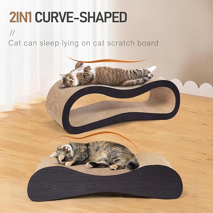 2 in 1 Large Cardboard Cat Scratcher Lounger，Cat Scratching Board for Indoor Cats,100% Recyclable&Reversible Horizontal Scratching Pads Prevents Furniture Damage,Brown