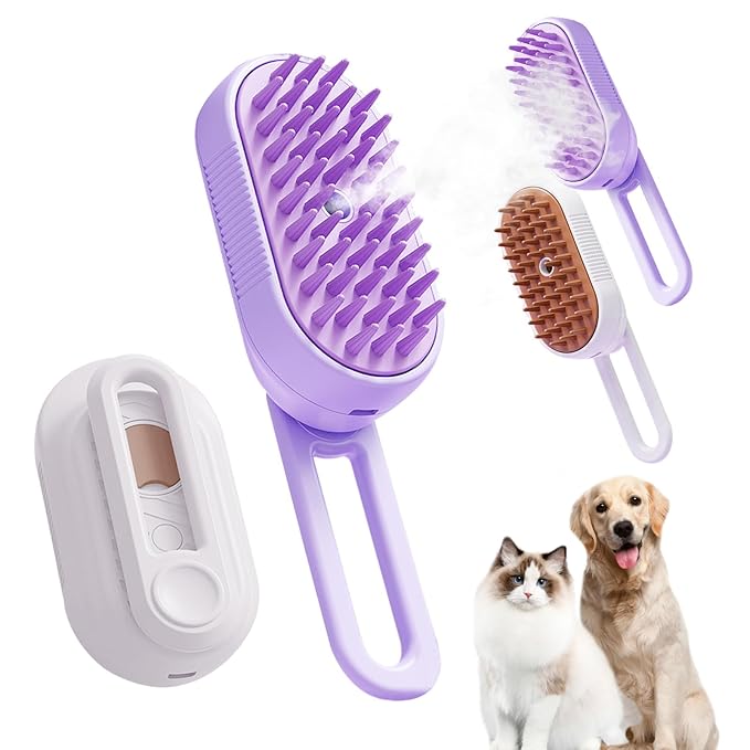 2PCS Spray Pets Brush for Cat/Dog,Cloud Care Cat Grooming Brush with Steam,3-in-1 Cleaning Pet Brush with 360° Rotating Arm,Multifunctional Cat and Dog Steam Brush for Removes Loose Undercoat