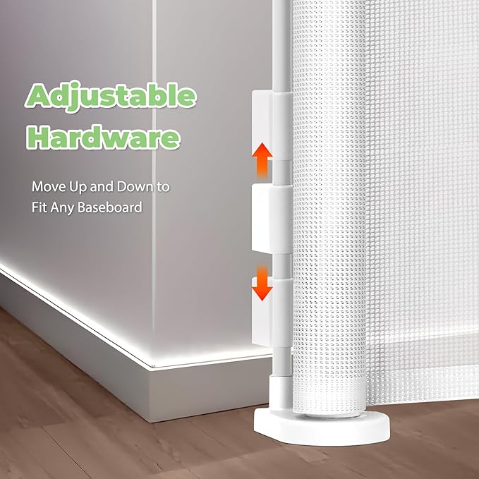 Reinforced 96" Wide Retractable Baby Gates Extra Wide Dog Gate with Support Rods - Prevent Crawling Under, Retractable Dog Gate Indoor Outdoor Retractable Gate Wide Baby Gates for Large Openings,White