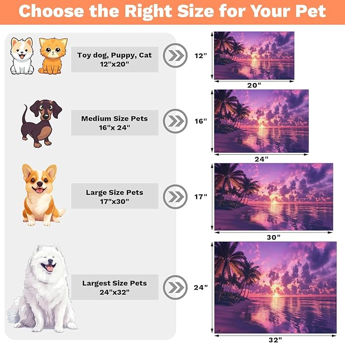 Hawaiian Sunset Dog Food Mat for Floors Absorbent, Quick Dry Water Dispenser Mat for Food, Water, Pet Supplies 16" x 24", Beach