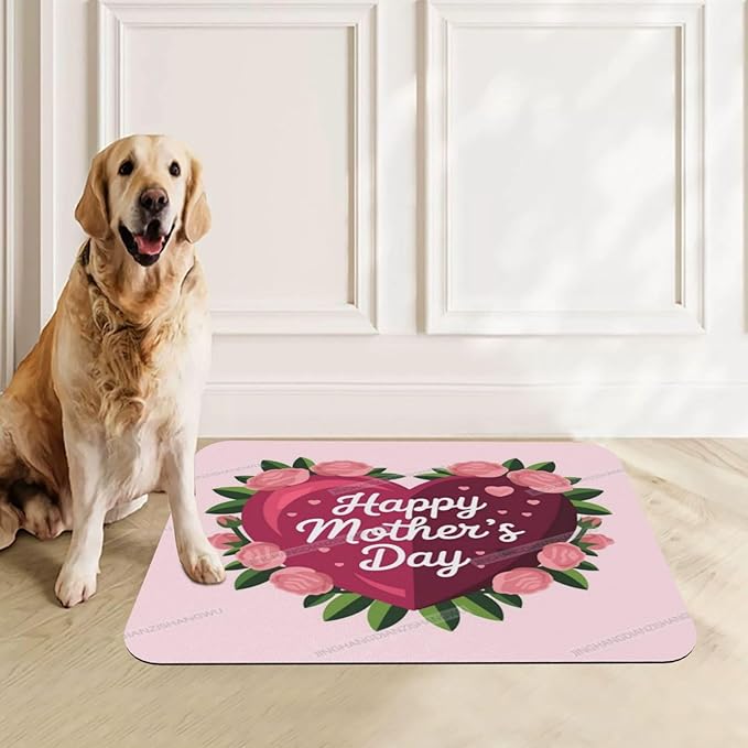 Absorbent Dog Water Cat Mat for Food Water Bowl Quick Dry Happy Mother's Day Floral Gift for Mom Gf Pet Feeding Mats No Stains Dog Food Mat Pet Accessories Supplies Cat Bowl Mats 24x16In