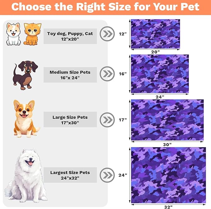 Purple Camouflage Dog Food Mat for Floors Absorbent Dog Bowl Mat for Food and Water Dispenser Quick Dry Cat Food Placemat Pet Supplies 17" x 30", Camo