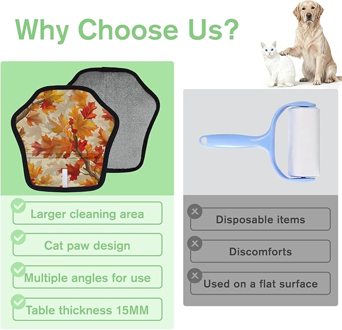 Fall Leaf Electrostatic Pet Hair Removal Glove for Cats & Dogs - Reusable Grooming Mitt for Couch, Carpet, Car Seat & Laundry - Large 9x9 Inch