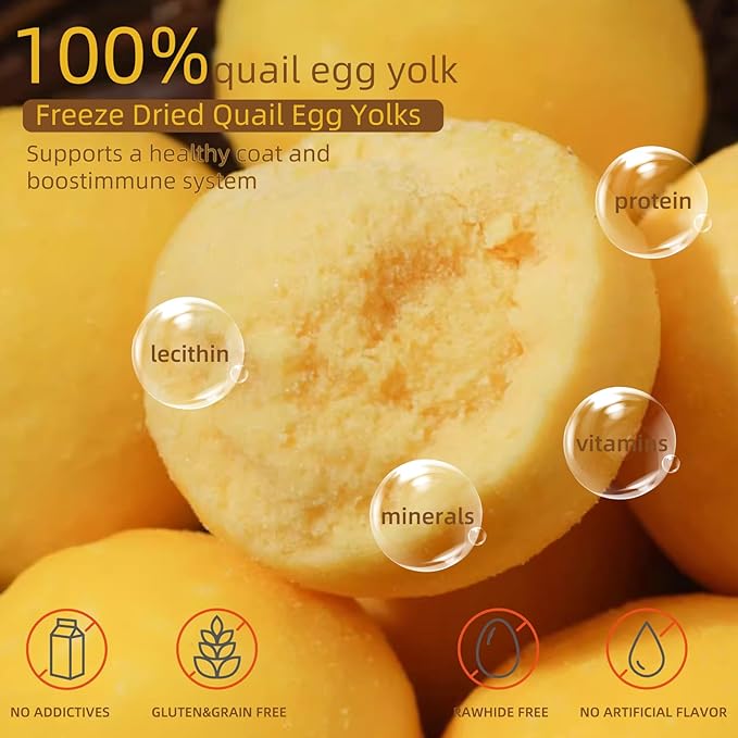 Dehydrated Quail Egg Yolk Snacks for Cats and Dogs Training, Natural Dog Food Limited Ingredient, Healthy Tasty Freeze-Dried Pet Treats for Dogs Cats (M, Egg)