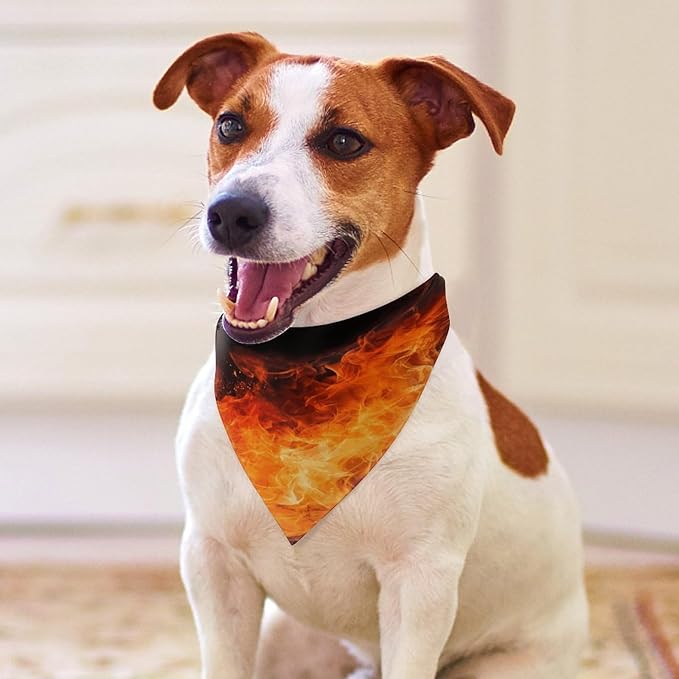 Dog Bandana Spring Pet Scarf Adjustable Triangle Roaring Flame Printing Dog Bib Washable Polyester Puppy Bandana for Small Medium Large Dogs Cat Birthday Party Supplies