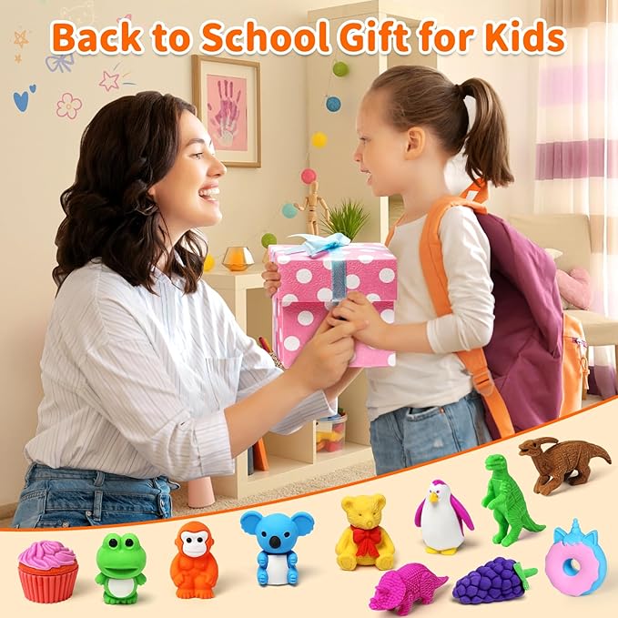 90 Pack Animal Erasers for Kids Bulk Desk Pets Classroom Prizes Treasure Box Toys for Classroom Supplies, 3D Puzzle Mini Erasers Pencil Eraser Back to School Supplies for Kids Party Favors (Random)