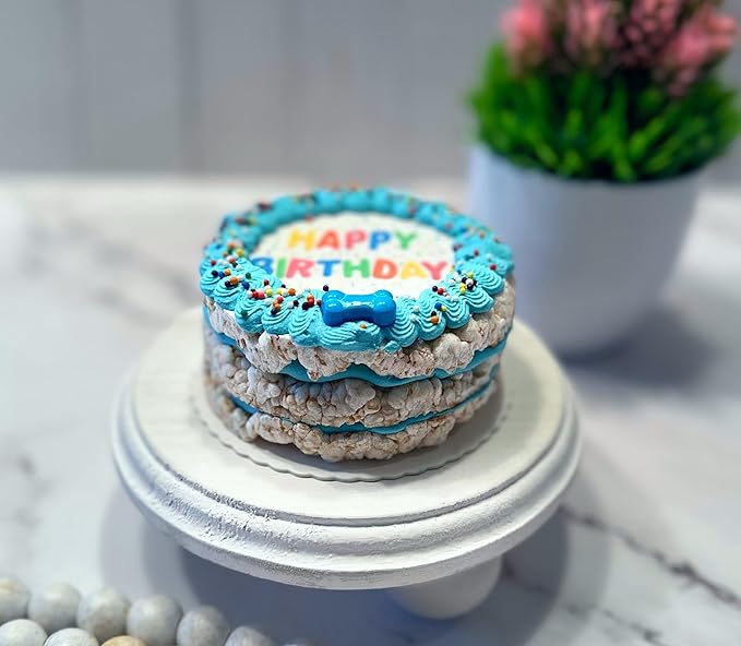 Crispy Vanilla Blue Dog Birthday Cake- Edible Puppy Party Crispy Vanilla Rice Cake- Handmade with Love- Perfect Dog Party Cake Boxed, Iced and Decorated