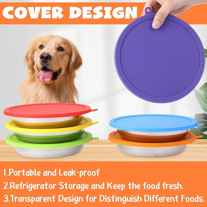 Patelai 24 Pcs Stainless Steel Dog Bowls with Silicone Lids Portable Food and Water Dishes for Pets Sealable Containers for Small Medium Dog Cat Indoor, 6.3 Inch (Red,Blue,Green,Purple,Yellow,Orange)