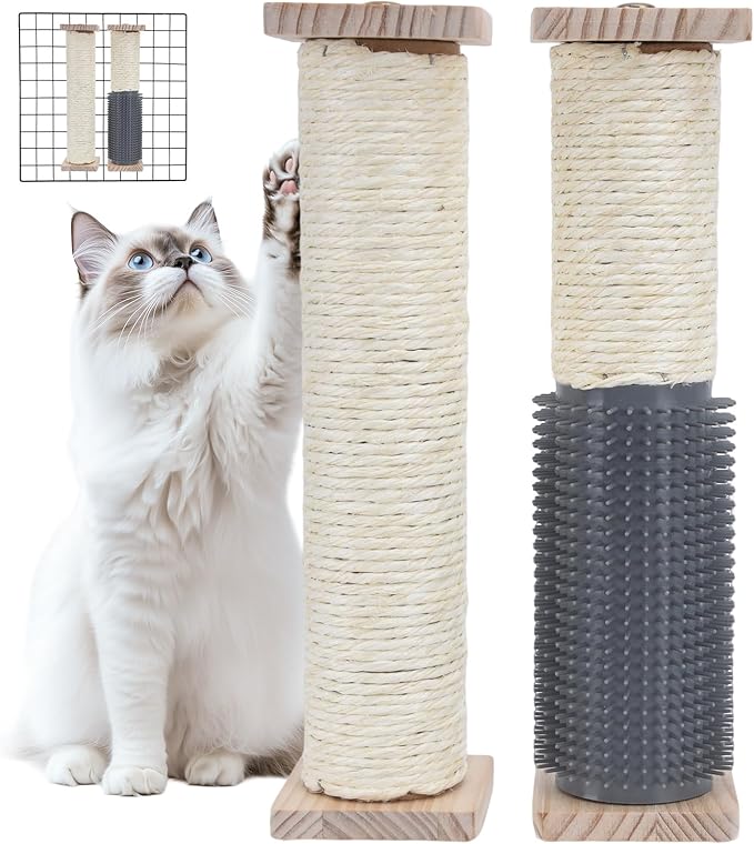 2 Pack Cat Scratching Post for Crate Cage, Wall Mounted Cat Scratcher Post with Self Groomer and Massager, Cat Cage Scratcher Pole to Scratch and Climbing (12.2x2.4in)