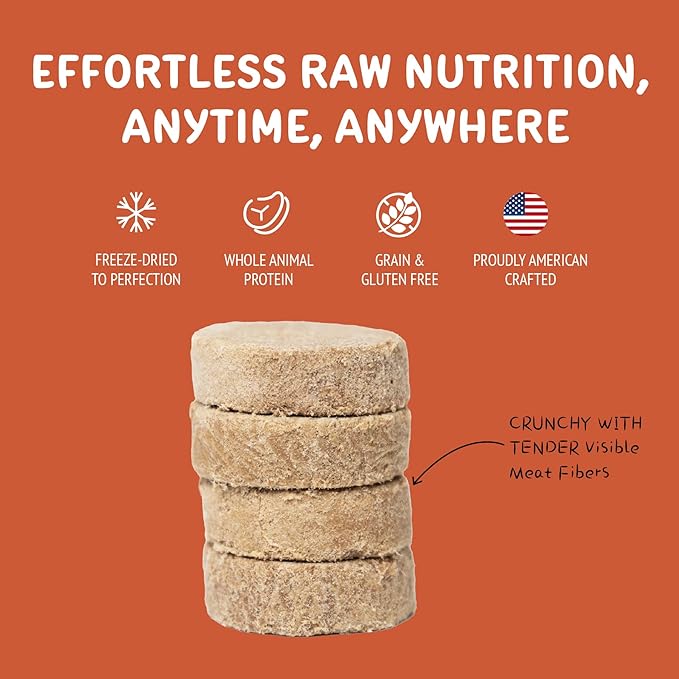 Freeze-Dried Raw Chicken Dog Food Meal Patties - Single Protein Source | Grain-Free & No Additives | High Protein Low Fat Training Reward | Also Great as Toppers or Treats,7 oz